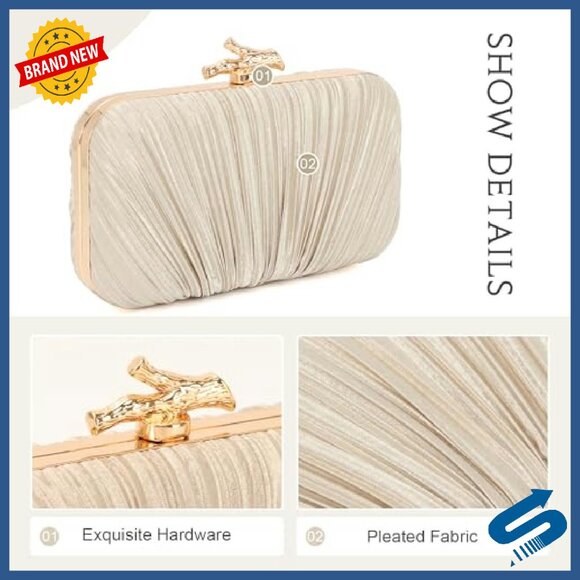 Pleated Silky Evening Clutch with Chain Strap - 7.5\